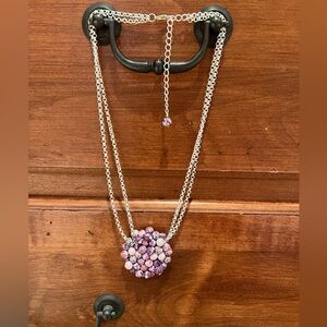 Double Silver Chain with Large Beaded Purple Pendant | Pre-Owned | So Pretty